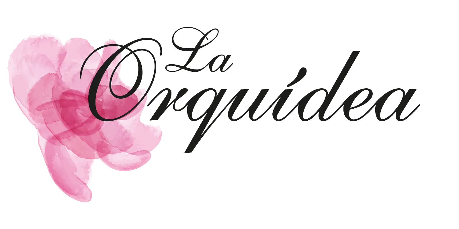 El texto dice "La Orquídea" en letra cursiva negra, con una ilustración de una orquídea rosa a la izquierda.